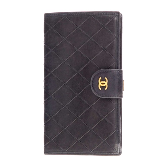 CHANEL Bicolore Black Quilted Leather Wallet Long Purse Vintage France - Picture 1 of 16